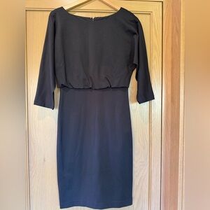 J. McLaughlin Classic Black Quarter Sleeve Dress Blousy Draped Top / xsmall